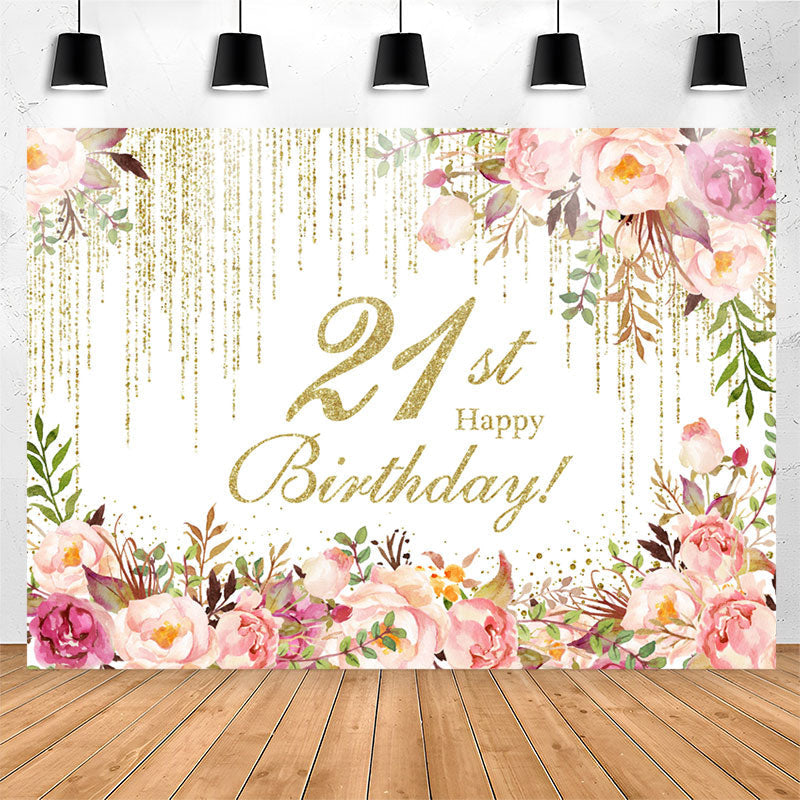 Lofaris Glitter Pink Floral Backdrop For 21st Birthday Party
