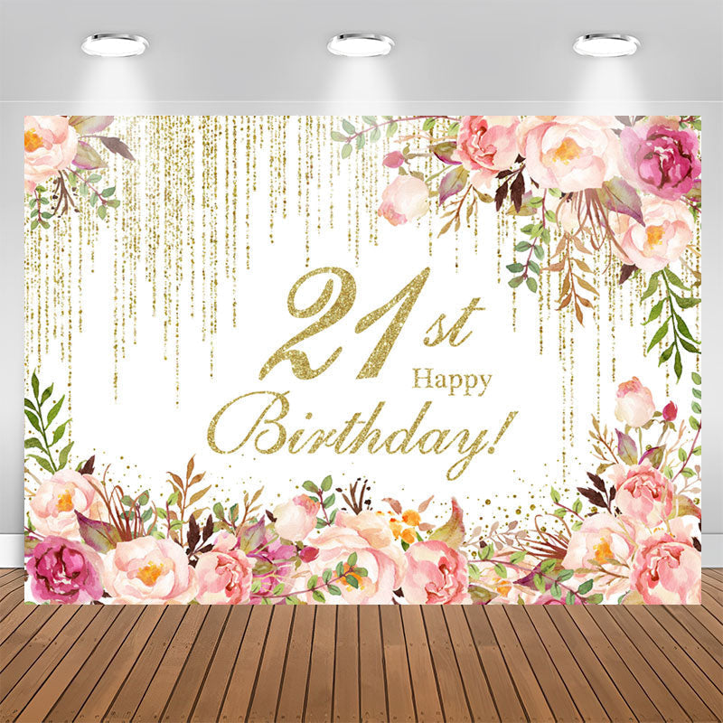 Lofaris Glitter Pink Floral Backdrop For 21st Birthday Party