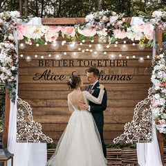 Lofaris Glitter Pink Flowers Wooden Wedding Backdrop With Lace