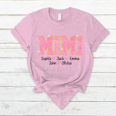 Lofaris Glitter Pink Mimi Nana Grandma And Kids T - Shirt