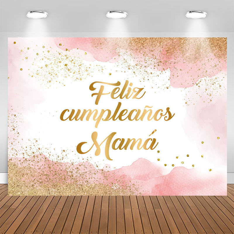 Lofaris Glitter Pink Watercolor Ink Feliz Cumpleanos Backdrop