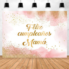 Lofaris Glitter Pink Watercolor Ink Feliz Cumpleanos Backdrop