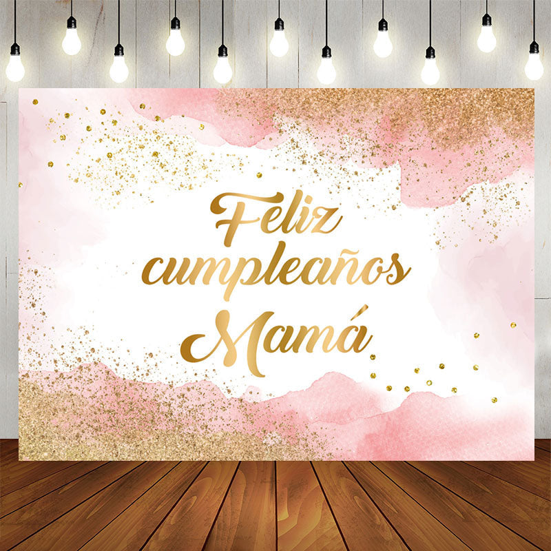 Lofaris Glitter Pink Watercolor Ink Feliz Cumpleanos Backdrop