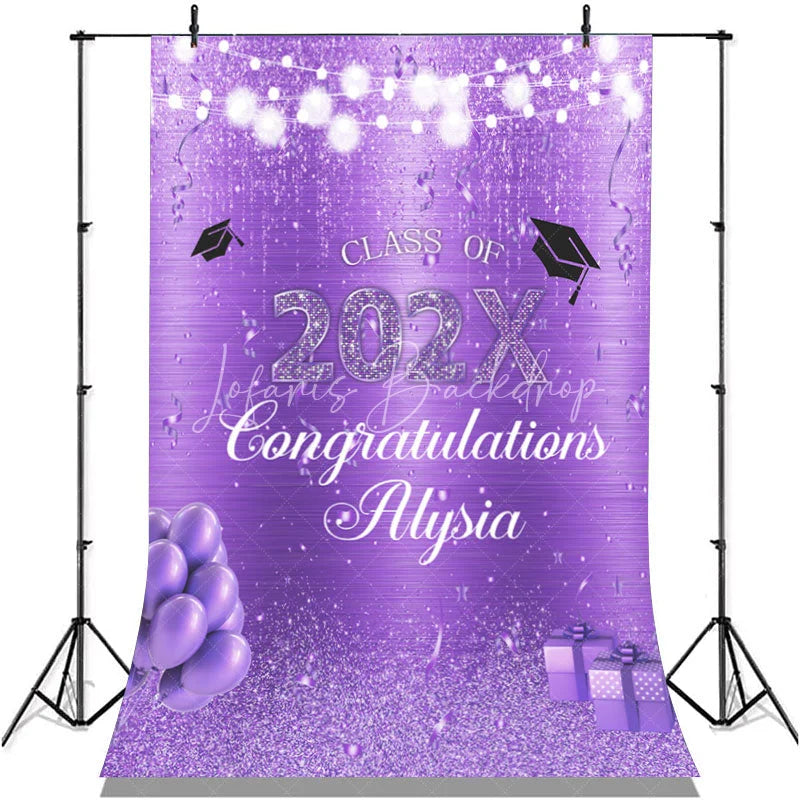 Lofaris Glitter Purple Balloon Party Graduation Backdrop