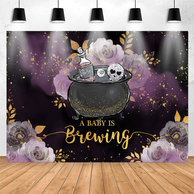 Lofaris Glitter Purple Floral Brewing Baby Shower Backdrop
