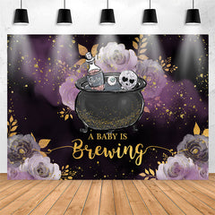 Lofaris Glitter Purple Floral Brewing Baby Shower Backdrop