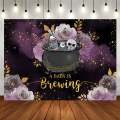 Lofaris Glitter Purple Floral Brewing Baby Shower Backdrop