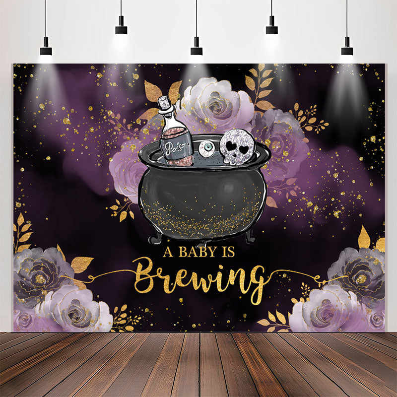 Lofaris Glitter Purple Floral Brewing Baby Shower Backdrop