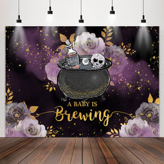 Lofaris Glitter Purple Floral Brewing Baby Shower Backdrop