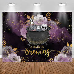 Lofaris Glitter Purple Floral Brewing Baby Shower Backdrop