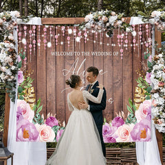 Lofaris Glitter Purple Floral Wooden Theme Wedding Backdrop
