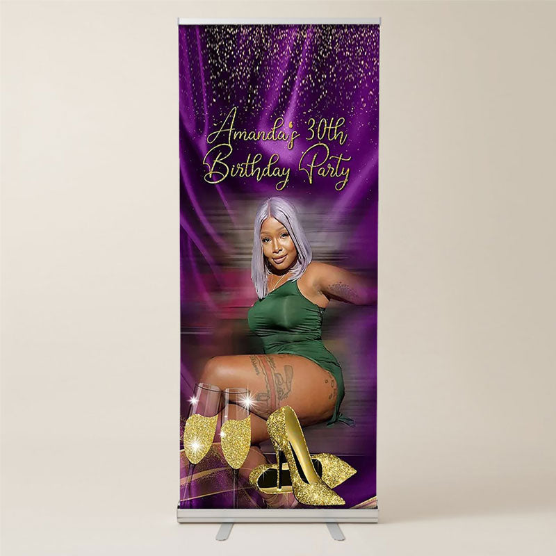 Lofaris Glitter Purple Wood Custom Retractable Birthday Banner