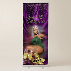 Lofaris Glitter Purple Wood Custom Retractable Birthday Banner