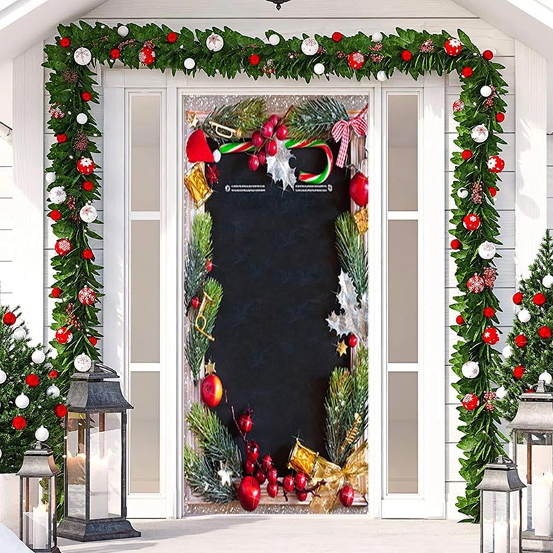 Lofaris Glitter Red Fruit Leaf Black New Year Door Cover