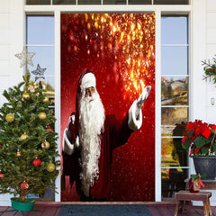 Lofaris Glitter Red Gold Santa Claus Christmas Door Cover