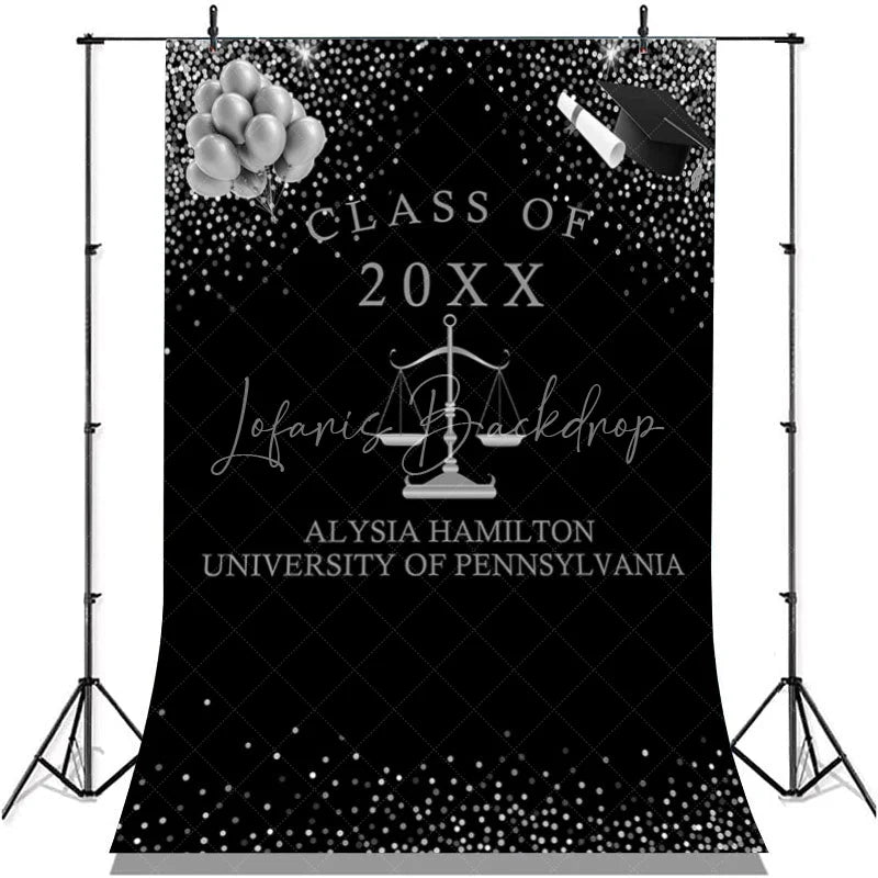 Lofaris Glitter Silver Balloons Ribbion Class Of 2022 Backdrop