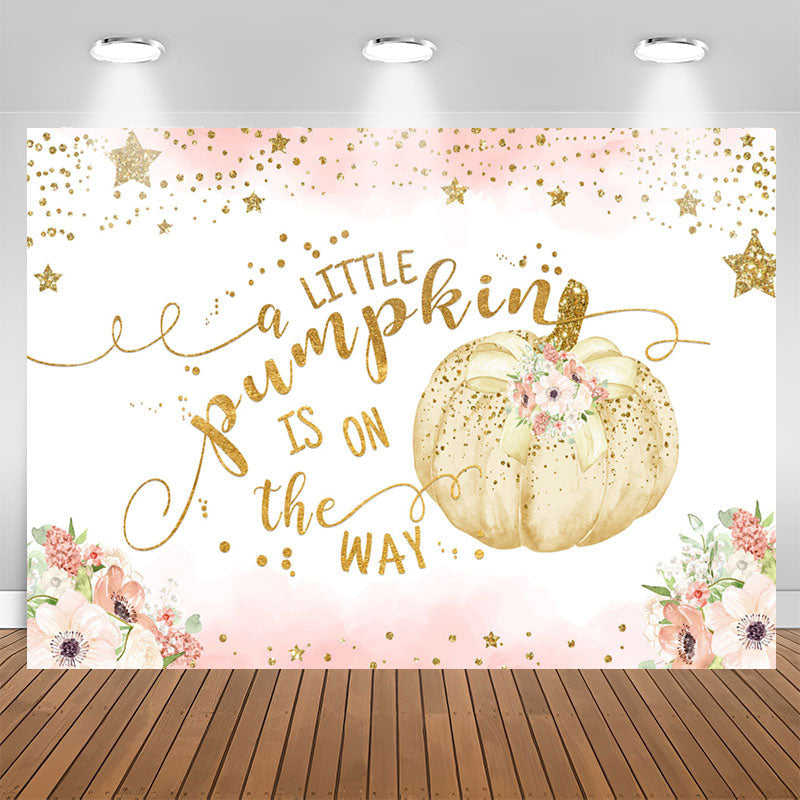 Lofaris Glitter Star Floral Pumpkin Baby Shower Backdrop