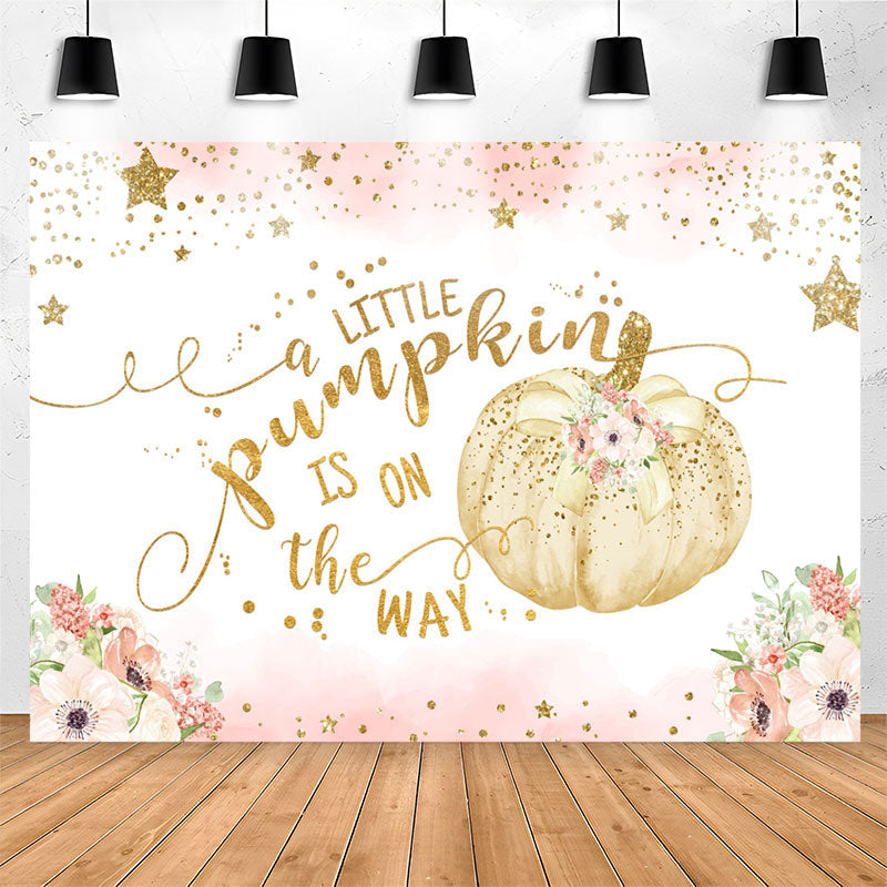 Lofaris Glitter Star Floral Pumpkin Baby Shower Backdrop
