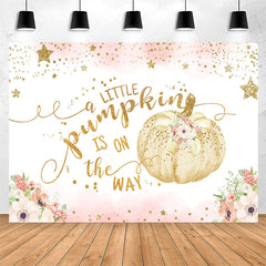 Lofaris Glitter Star Floral Pumpkin Baby Shower Backdrop