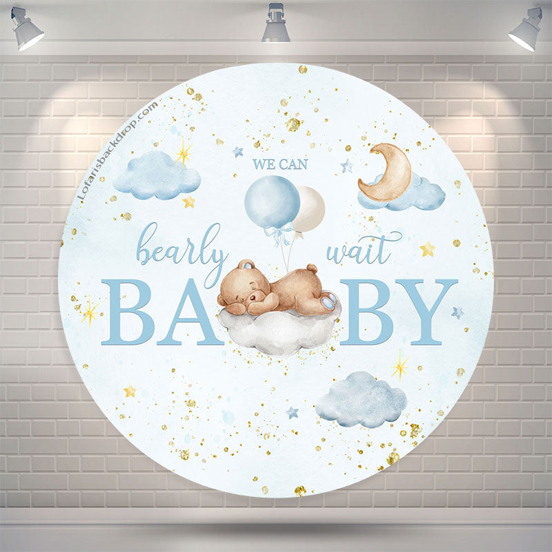 Lofaris Glitter Teddy Bear Blue Round Backdrop For Baby Shower