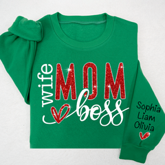 Lofaris Glitter Wife Mom Boss Heart Kids Custom Sweatshirt