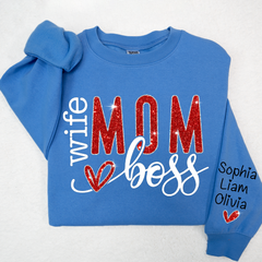 Lofaris Glitter Wife Mom Boss Heart Kids Custom Sweatshirt