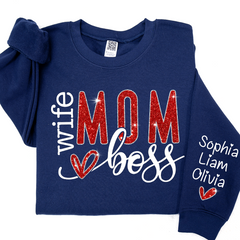 Lofaris Glitter Wife Mom Boss Heart Kids Custom Sweatshirt