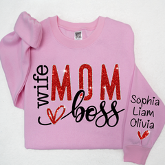 Lofaris Glitter Wife Mom Boss Heart Kids Custom Sweatshirt