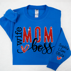 Lofaris Glitter Wife Mom Boss Heart Kids Custom Sweatshirt
