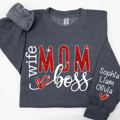 Lofaris Glitter Wife Mom Boss Heart Kids Custom Sweatshirt