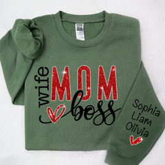 Lofaris Glitter Wife Mom Boss Heart Kids Custom Sweatshirt