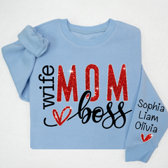 Lofaris Glitter Wife Mom Boss Heart Kids Custom Sweatshirt