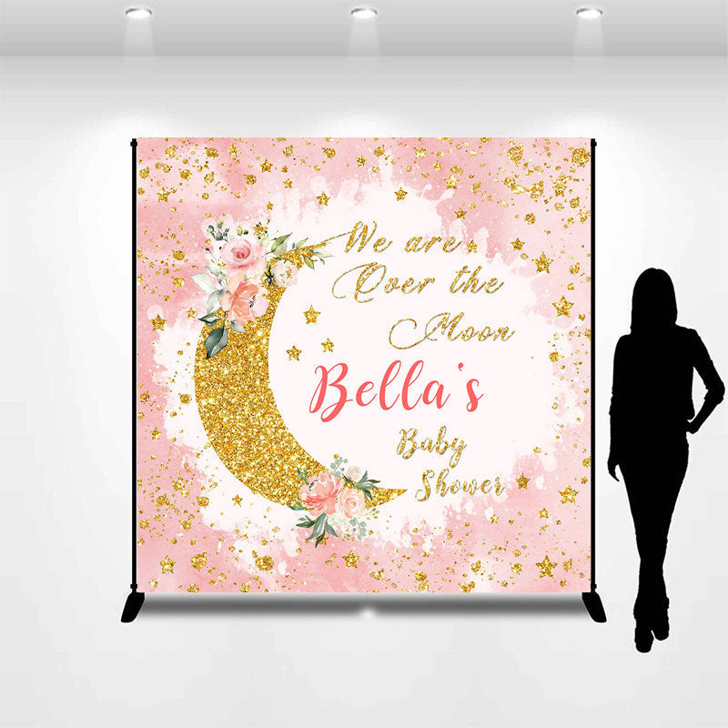 Lofaris Glittle Pink Over The Moon Custom Baby Shower Backdrop