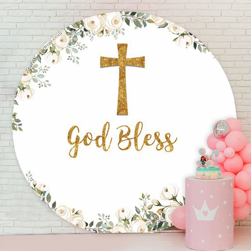 Lofaris God Bless Floral Leaves Baptism Round Backdrop