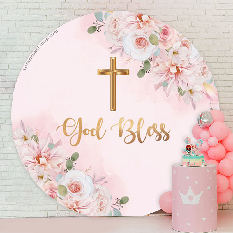 Lofaris God Bless Pink Floral Round Backdrop For Baptism