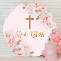 Lofaris God Bless Pink Floral Round Backdrop For Baptism