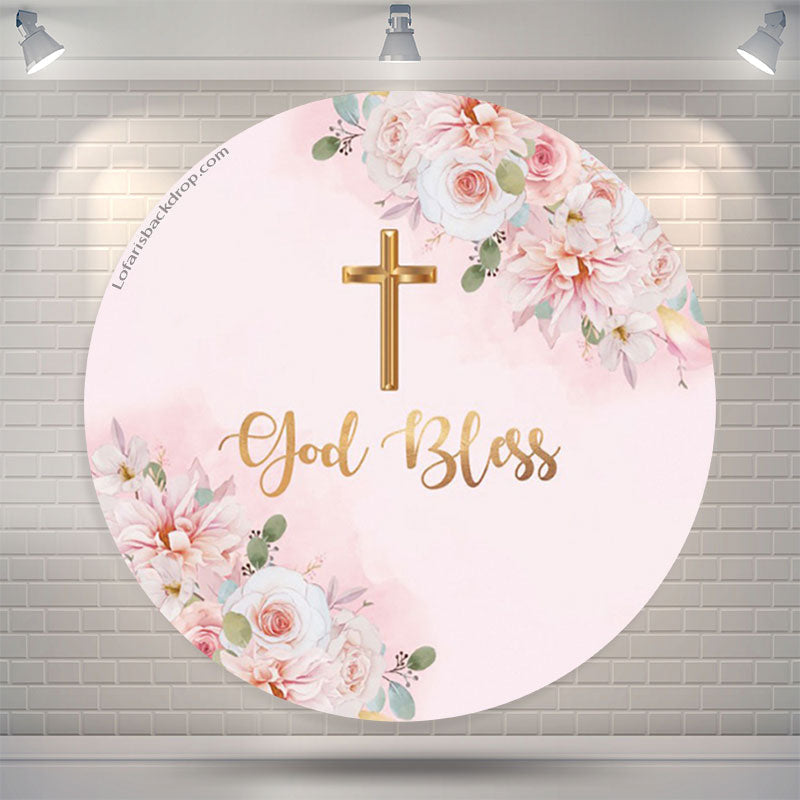 Lofaris God Bless Pink Floral Round Backdrop For Baptism