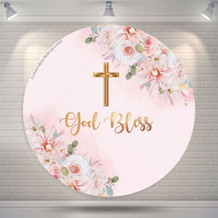 Lofaris God Bless Pink Floral Round Backdrop For Baptism