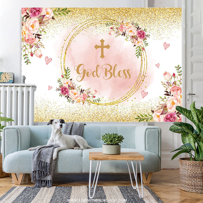 Lofaris God Bless Sweet Heart And Flower Birthday Backdrop