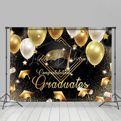 Lofaris Gold And Black Ballons Graduates Glitter Backdrops
