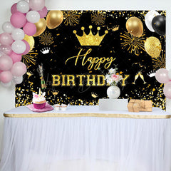 Lofaris Gold Balloon Champagne Happy Birthday Party Backdrop