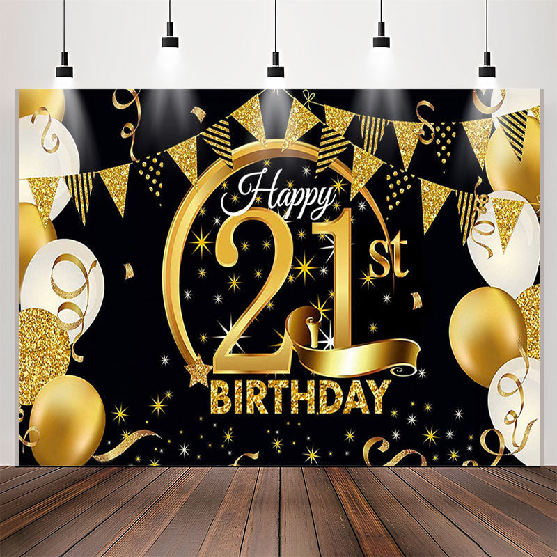 Lofaris Gold Balloon Flag Happy 21st Birthday Backdrop