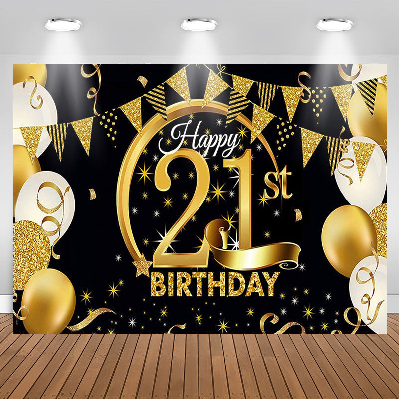 Lofaris Gold Balloon Flag Happy 21st Birthday Backdrop
