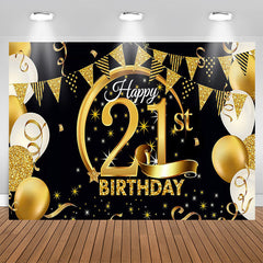 Lofaris Gold Balloon Flag Happy 21st Birthday Backdrop