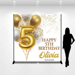 Lofaris Gold Balloons Custom 5th Birthday Backdrop For Girl