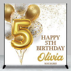 Lofaris Gold Balloons Custom 5th Birthday Backdrop For Girl