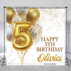 Lofaris Gold Balloons Custom 5th Birthday Backdrop For Girl