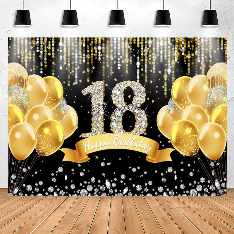 Lofaris Gold Balloons Diamond Black 18Th Birthday Backdrop