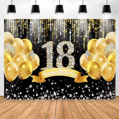 Lofaris Gold Balloons Diamond Black 18Th Birthday Backdrop