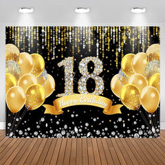 Lofaris Gold Balloons Diamond Black 18Th Birthday Backdrop